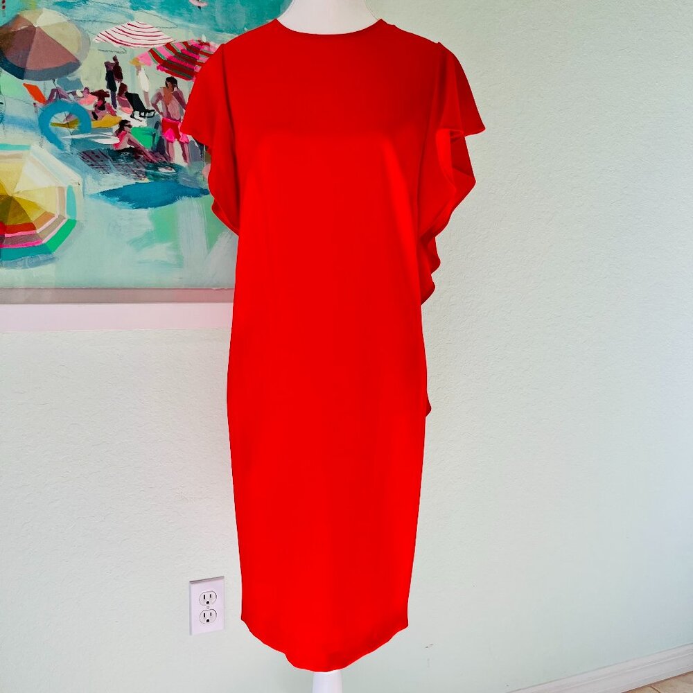 Escada Bright Red Ruffle “Wing” Cocktail Dress — Tailored Size 38 (closer to 6)